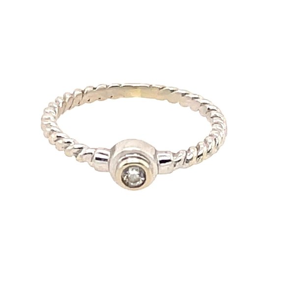 Bezel Set Diamond Rope Style Ring in 14K White Gold (0.03CT) - Picture 1 of 3